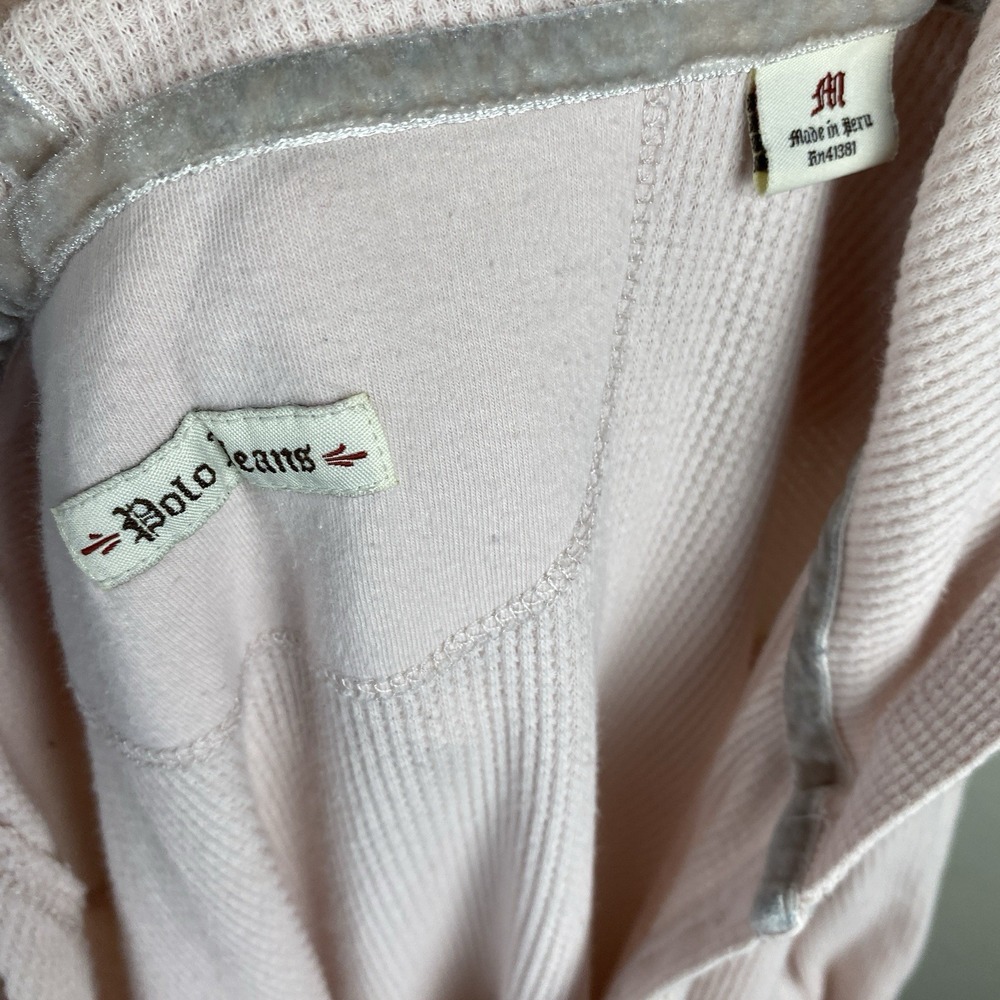 Y2K Polo Ralph Lauren Hoodie Womens M Pink Top Waffle Henley Twilight Grunge 90s - Picture 6 of 8